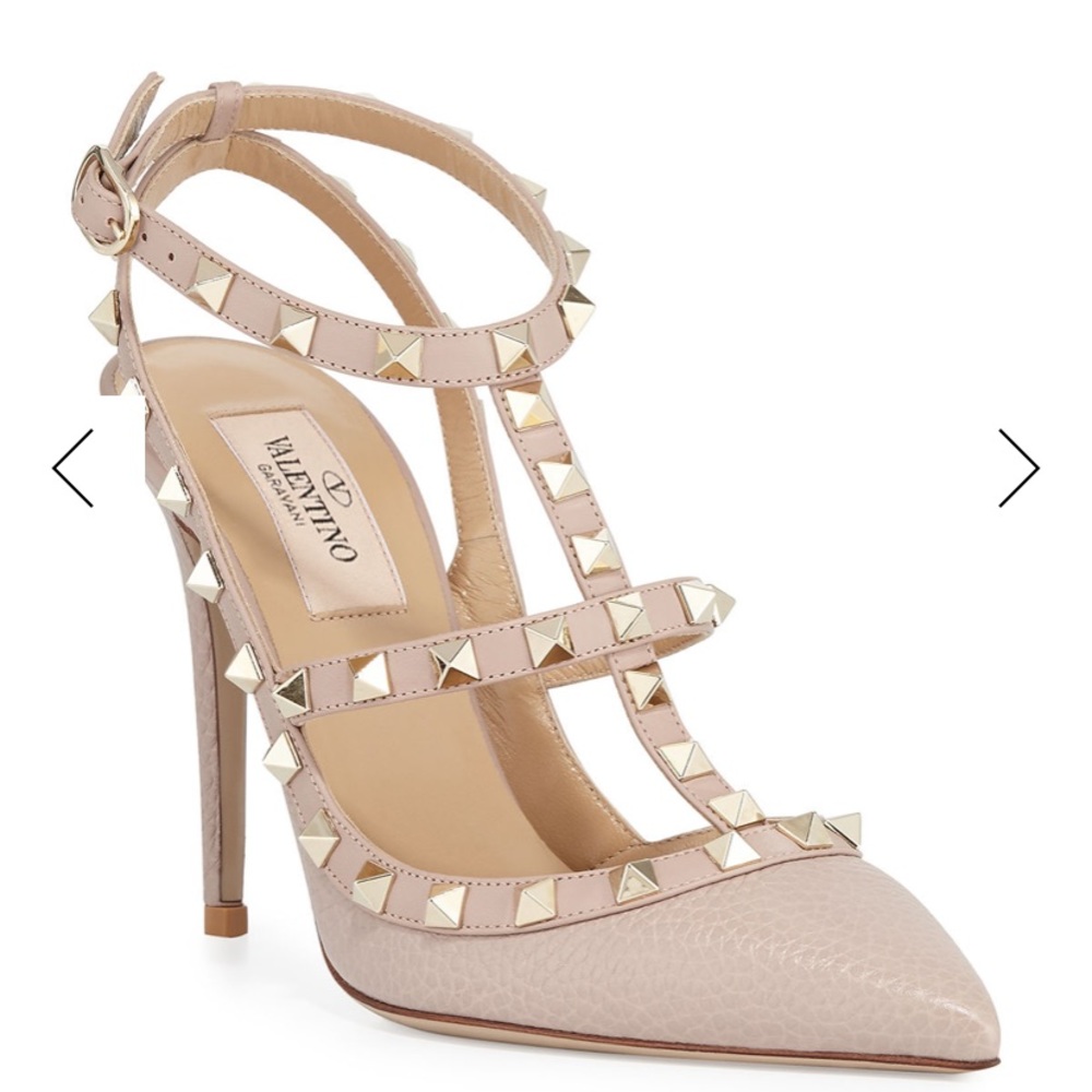 Valentino Rockstud Leather Caged Pump in nude pink